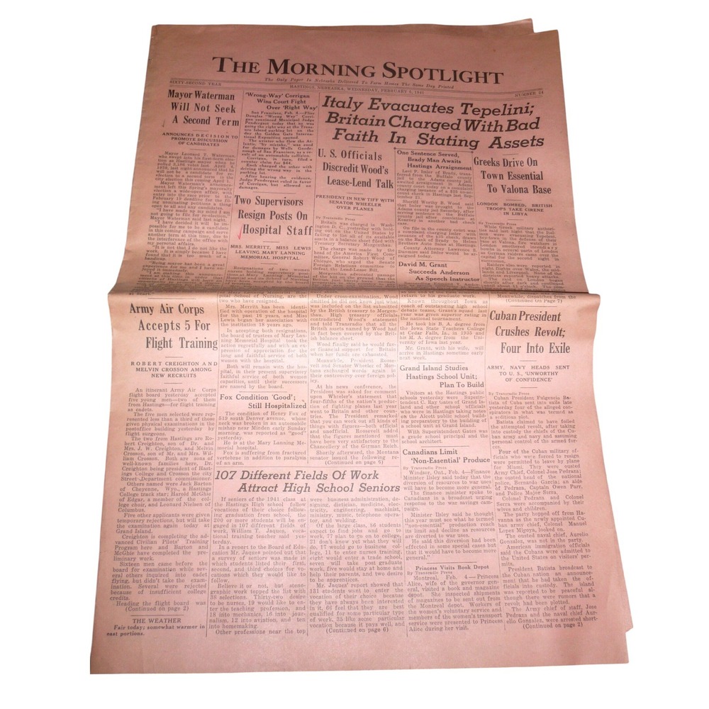 Vintage 1941 The Morning Spotlight Hastings Nebraska Newspaper WWII Chevrolet Ad